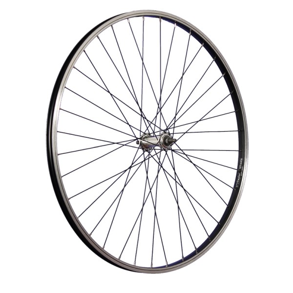 fietswiel 28 inch voorwiel aluminium roestvrij staal 622-19 zwart/zilver