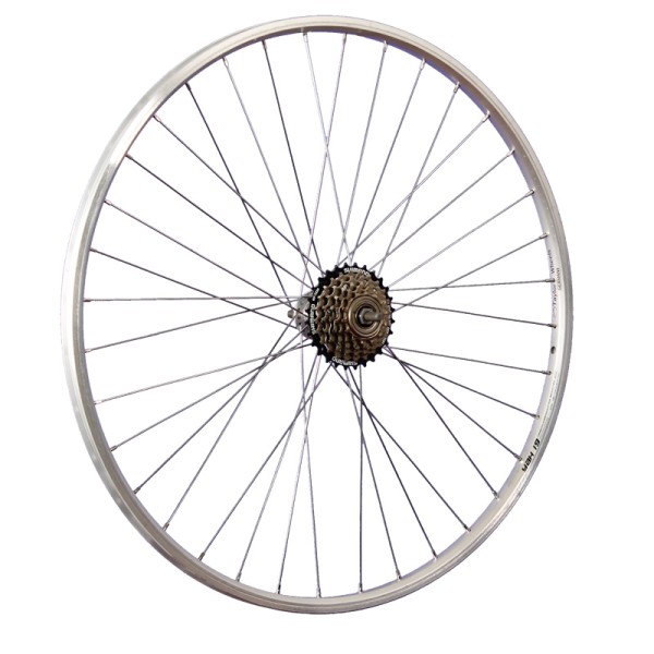 fietswiel 28 inch achterwiel YAK19 schroefkrans 6 zilver