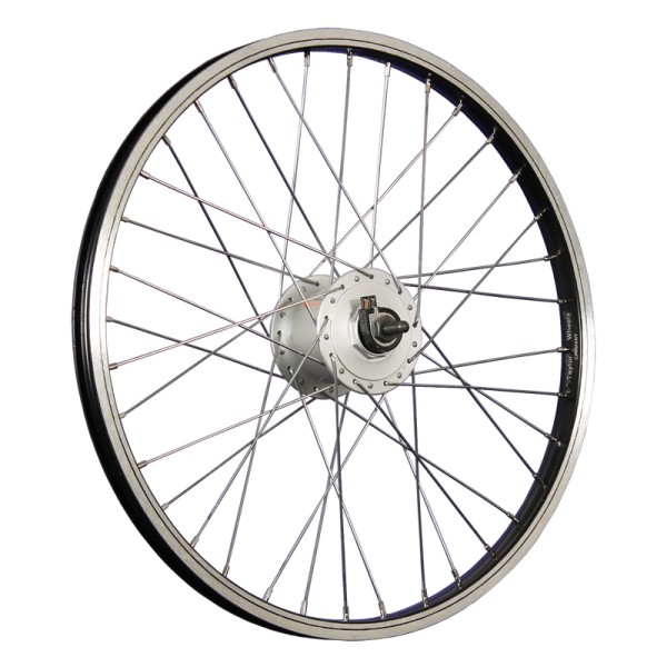 fietswiel 20 inch voorwiel naafdynamo roestvrij staal 406-19 zwart/zilver