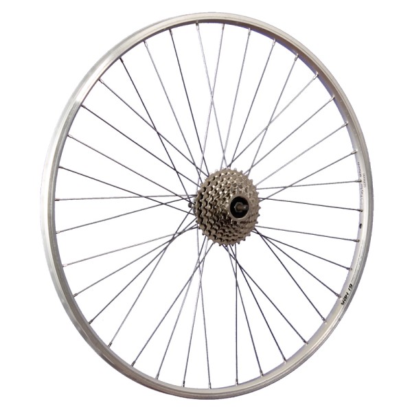 fietswiel 28 inch achterwiel YAK19 schroefkrans 8 zilver