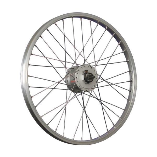 fietswiel 20 inch voorwiel naafdynamo DH-C3000 roestvrij staal zilver