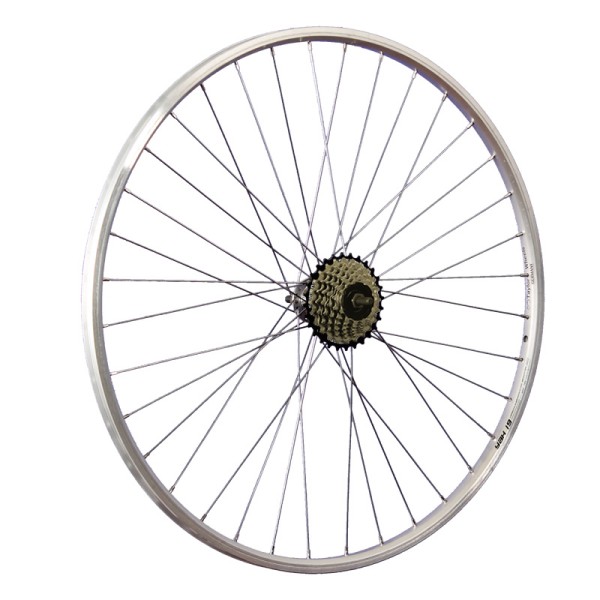 fietswiel 28 inch achterwiel YAK19 schroefkrans 7 zilver