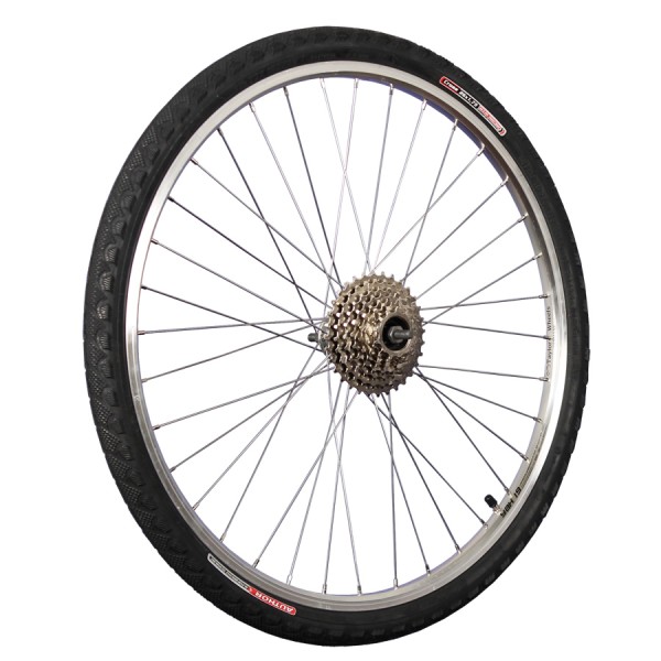 fietswiel 26 inch achterwiel schroefkrans 8 banden zilver